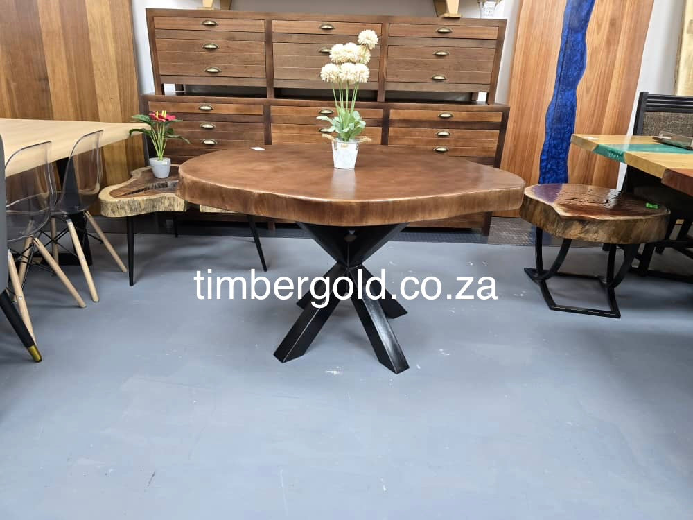 Live edge African maple, finished in Mahogany.