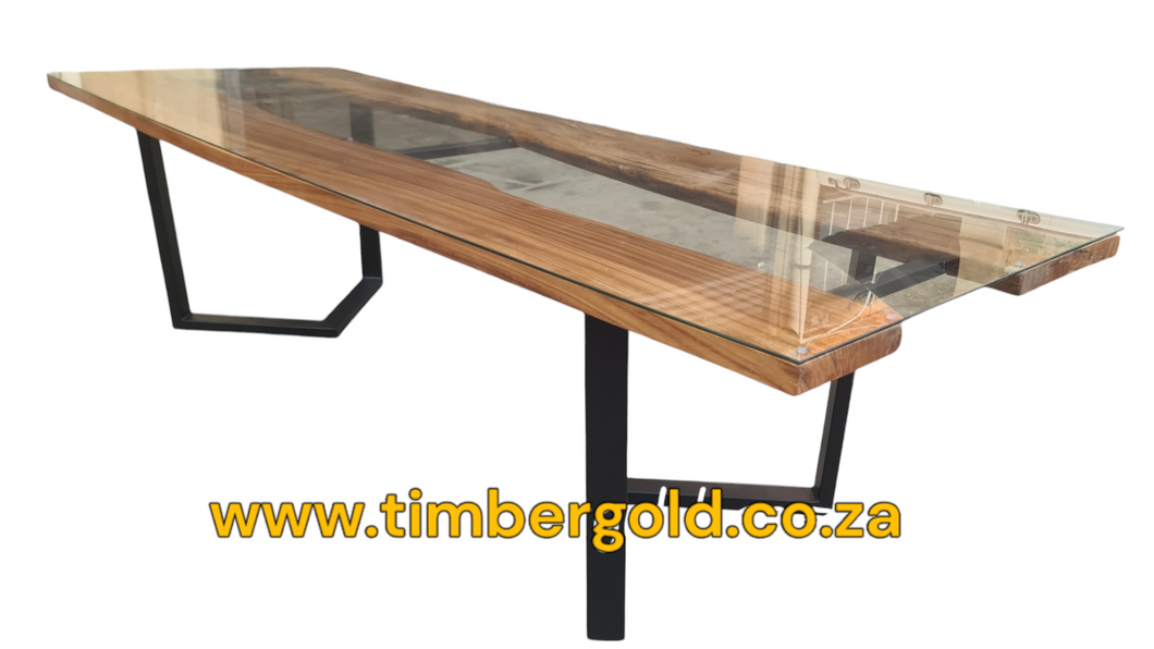 Golden walnut table with glass top