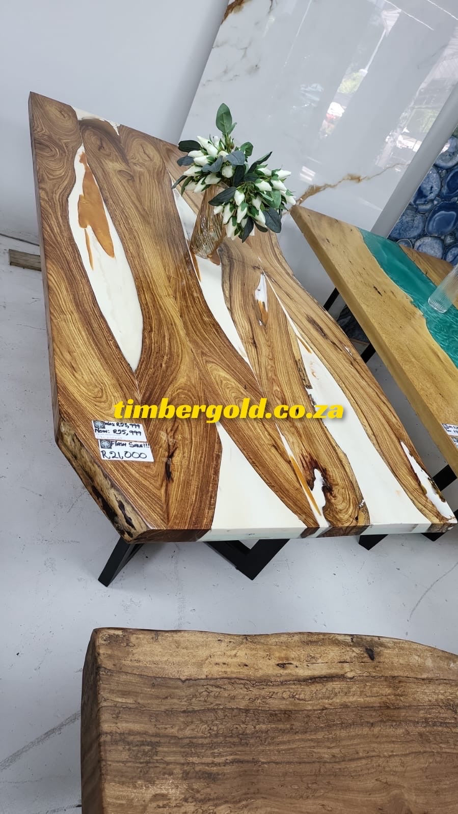 Olive rosewood with white and gold epoxy resin