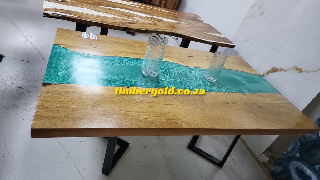 Wild teak with light blue epoxy resin