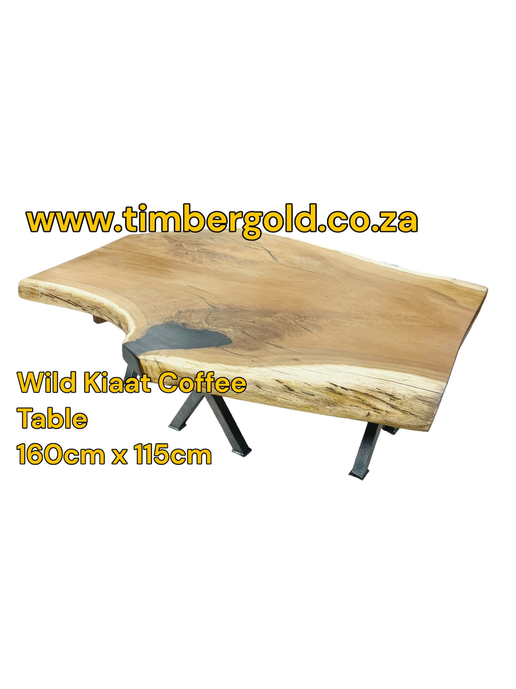 Wild Kiaat Coffee Table with Black Translucent Epoxy