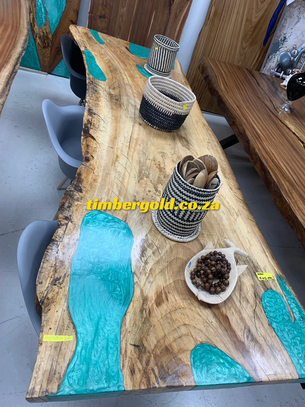 Golden walnut with light blue epoxy resin