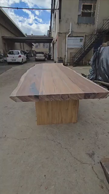 Live edge Wild Walnut Dining table with Teak(Tectona grandis insert) Table/Conference Table